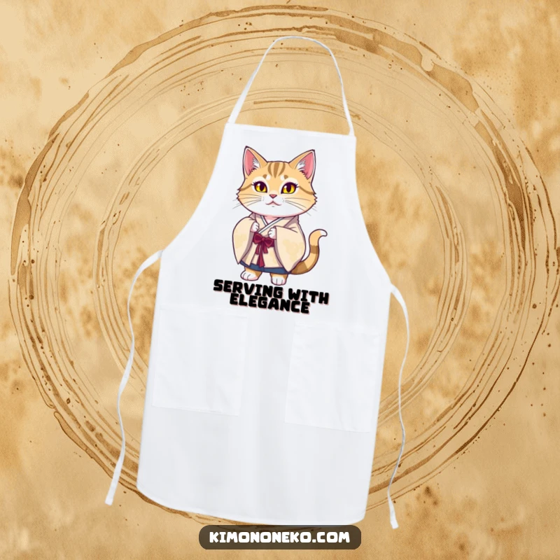 Funny Majestic Cat Kimono Apron featuring a proud cat in traditional silk, perfect for kitchen protection with a humorous, regal touch.
