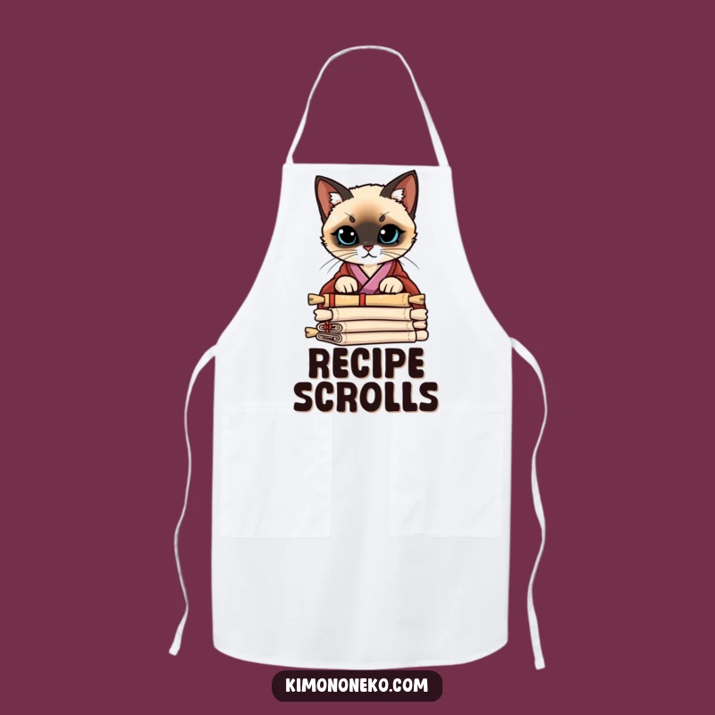 Funny Siamese Kimono Apron: Scholar Cat's Scroll Peek