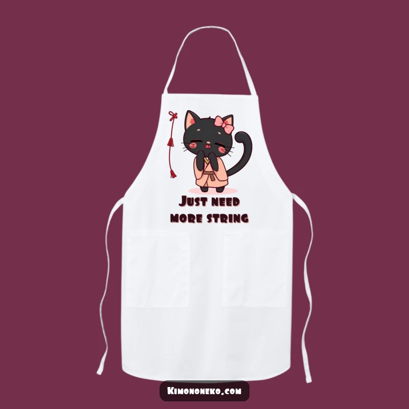 Funny Kawaii Black Cat Kimono Apron: Playful Batting String Kitchen Apron, Chef Gift