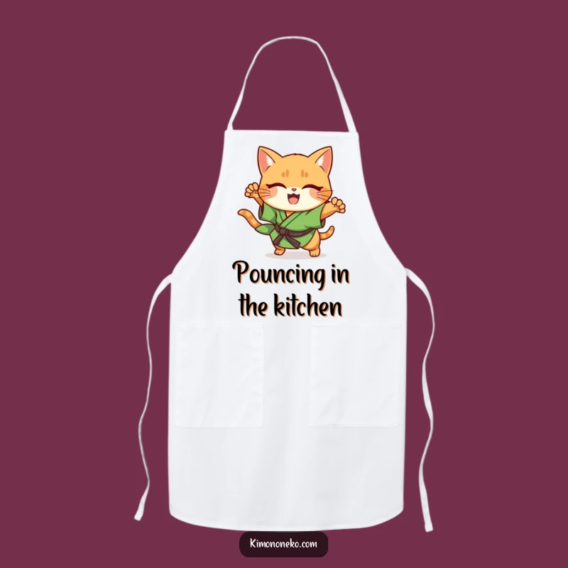 Funny Ginger Cat Kimono Apron: Cheerful Kawaii Cat Pouncing Kitchen Fun