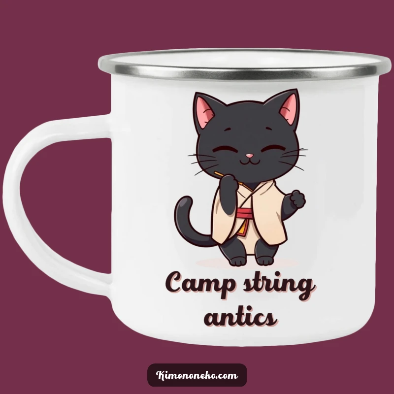 Funny Black Cat Kimono Camping Mug: Playful Batting - Hilarious Outdoor Gift