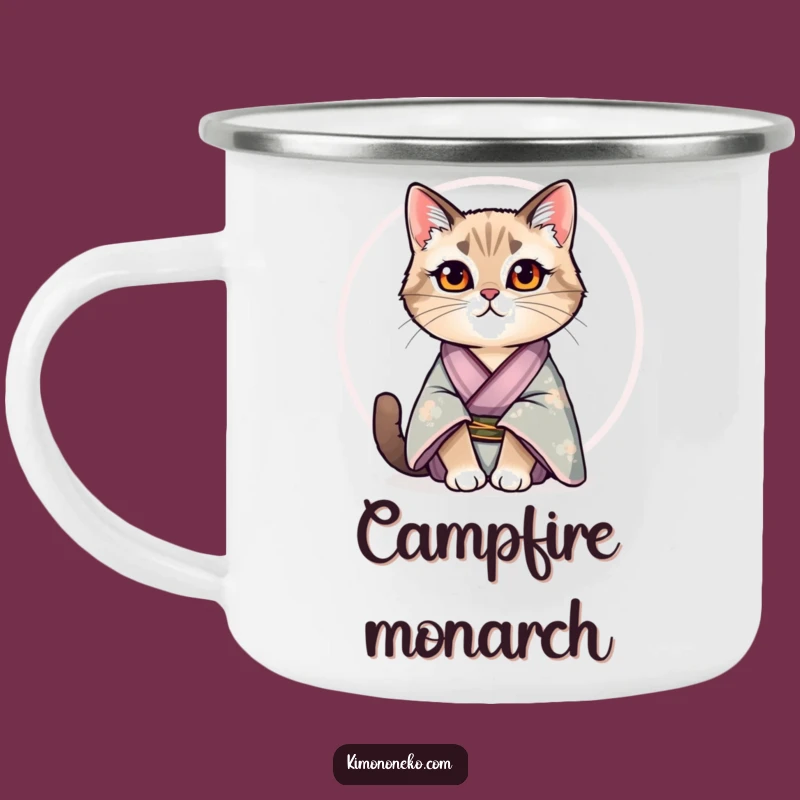 Funny Cat Kimono Camping Mug: Regal Kitty Silk Pride - Sophisticated Adventures