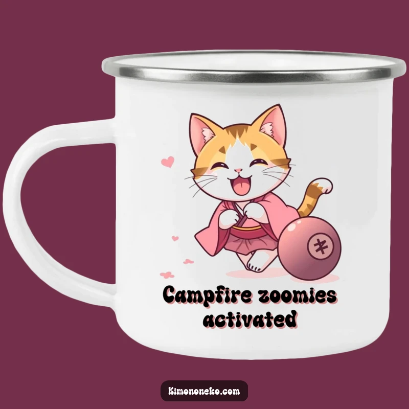 Playful Calico Cat Kimono Mug - Campfire Fun!