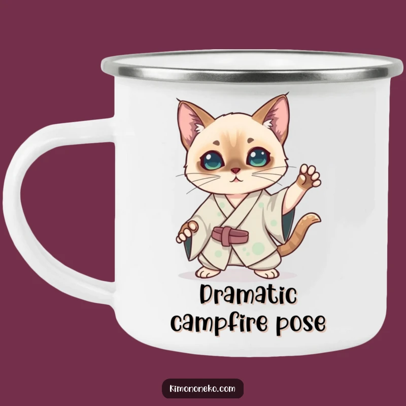 Funny Kawaii Siamese Cat Kimono Camping Mug: Dramatic Outdoor Anime Gear