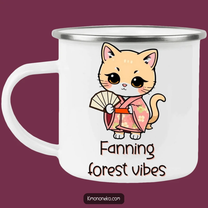 Funny Kawaii Cat Fan Camping Mug: Floral Kimono Cup, Best Funny Gift