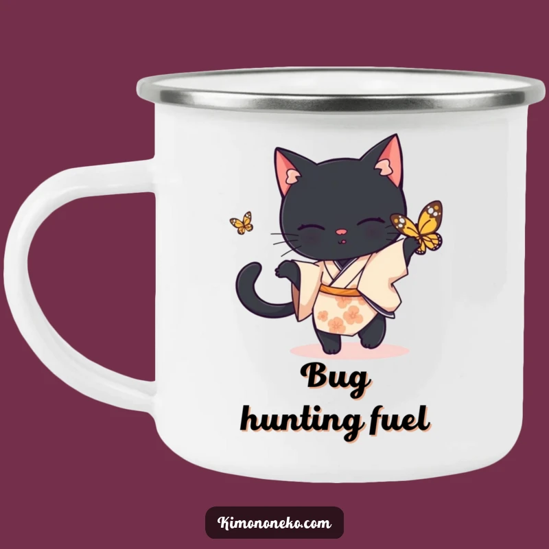 Funny Black Cat Kimono Camping Mug: Playful Chase Outdoor Gear, Hilarious Gift