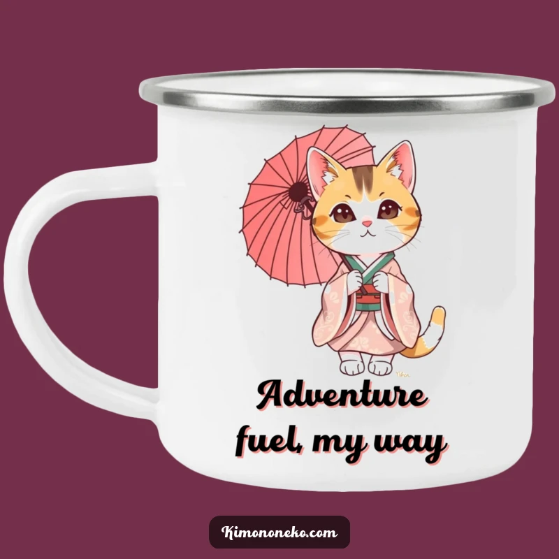 Funny Calico Cat Kimono Camping Mug: Adventure & Style Combined!