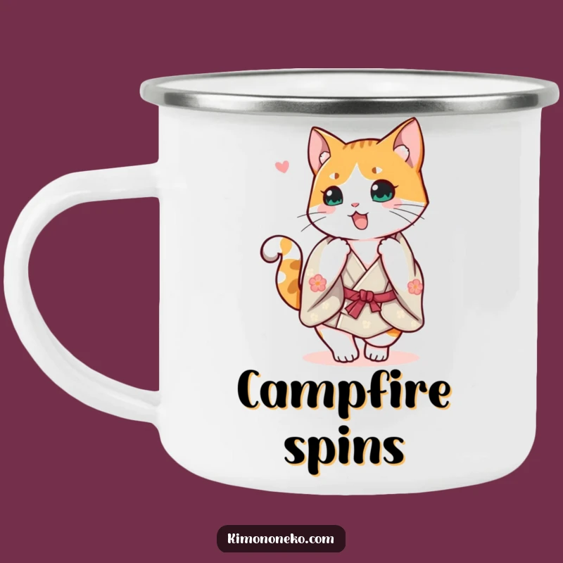Funny Calico Kimono Camping Mug: Happy Spin, Happy Camp