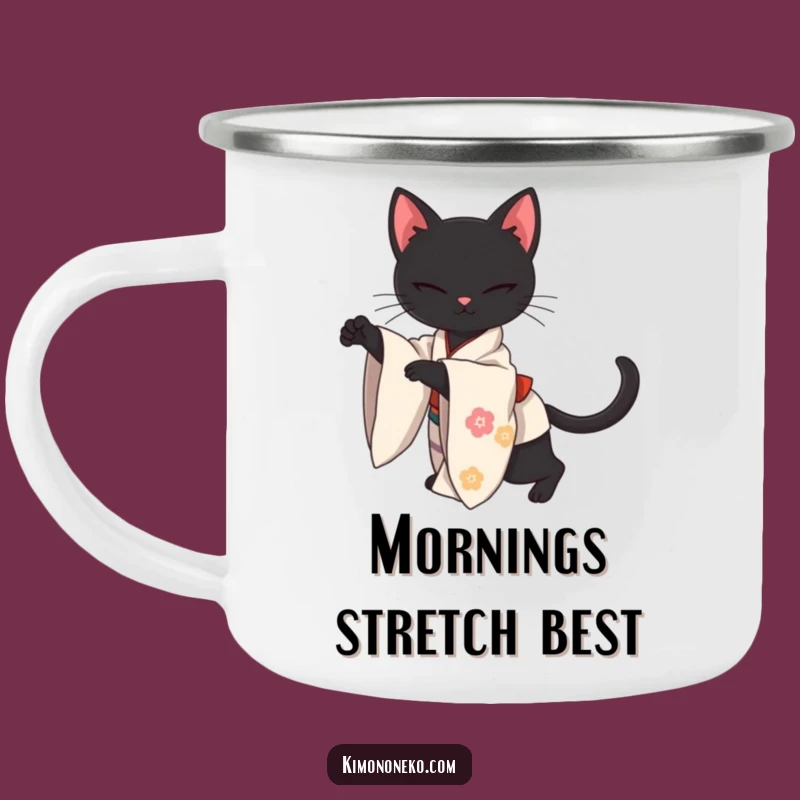 Funny Kawaii Black Cat Kimono Camping Mug: Your Elegant Companion for Outdoor Serenity