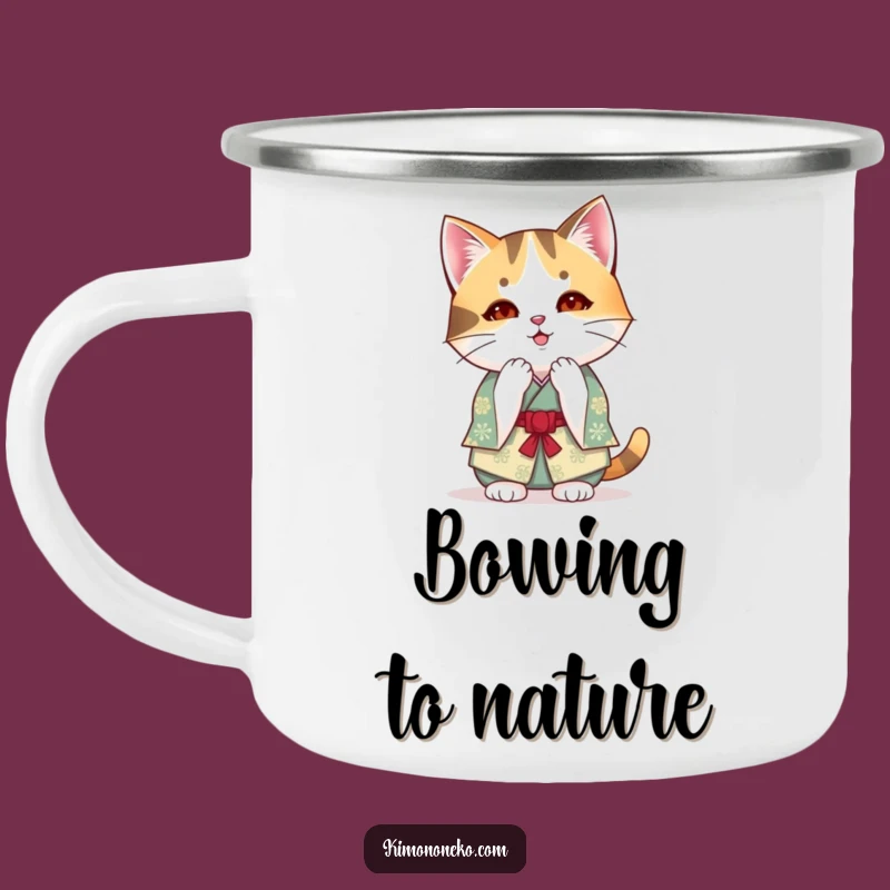 Funny Kawaii Calico Cat Kimono Camping Mug: Polite Outdoor Anime Gear