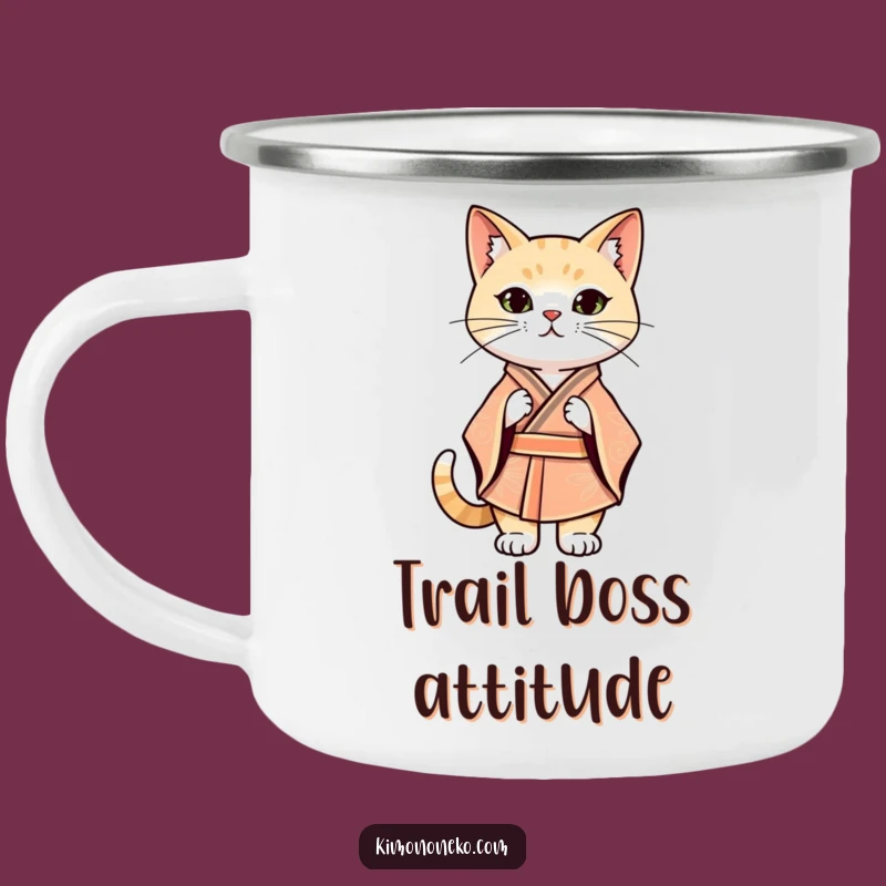 Funny Kawaii Cat Kimono Camping Mug: Confident Camp Companion, Rugged Gift