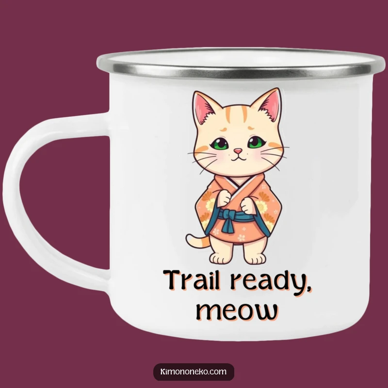 Funny Kawaii Cat Kimono Camping Mug: Confident Outdoors Sip, Unique Funny Gift