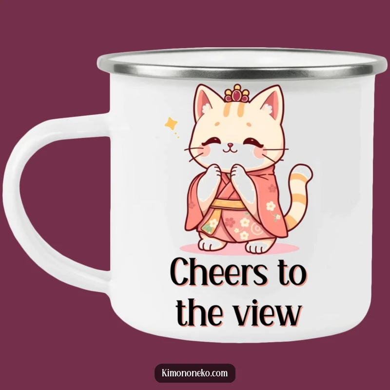 Funny Kawaii Cat Kimono Camping Mug: Festive Cheers, Outdoor Funny Gift