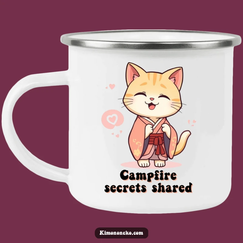 Funny Kawaii Cat Kimono Camping Mug: Secret Giggle Companion, Elegant Outdoor Gift