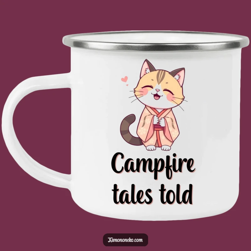 Funny Kawaii Cat Kimono Camping Mug: Secret Sip, Outdoor Funny Gift