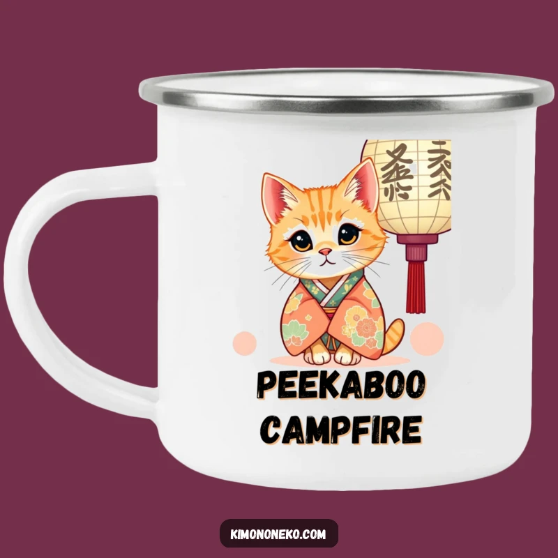 Funny Kawaii Ginger Cat Kimono Camping Mug: Your Curious Companion for Outdoor Fun