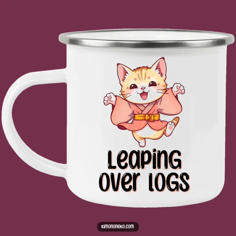 Funny Kitten Kimono Camping Mug: Playful Enamel Cup, Perfect Outdoor Energy Gift
