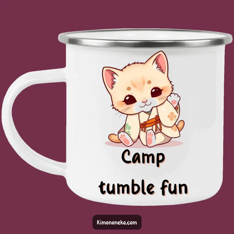 Funny Kitten Kimono Camping Mug: Playful Explorer, Cute Outdoors Gift