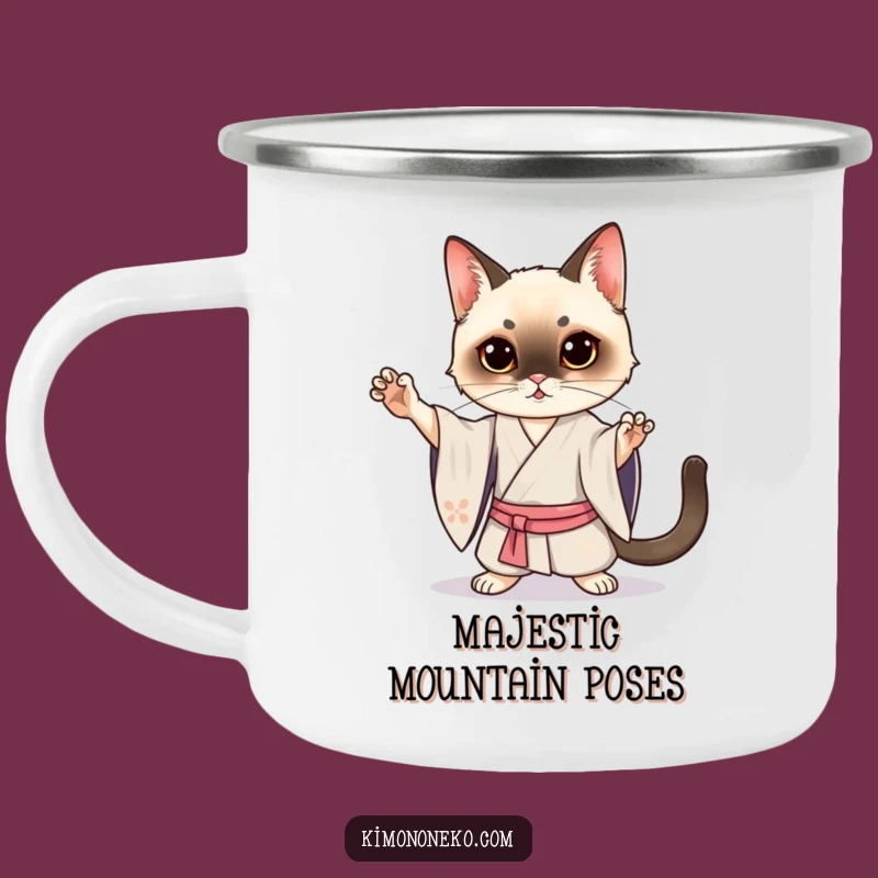 Funny Siamese Cat Kimono Camping Mug: Dramatic Pose - Hilarious Outdoor Gift
