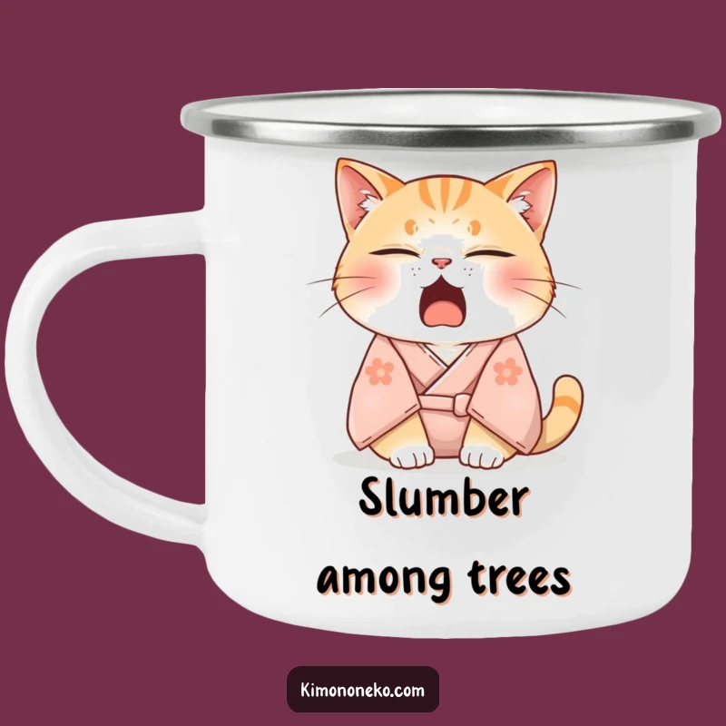Funny Sleepy Cat Kimono Camping Mug - Cozy Campfire Companion