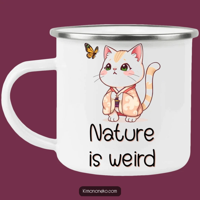Funny Surprised Cat Kimono Camping Mug - Adventure & Amazement