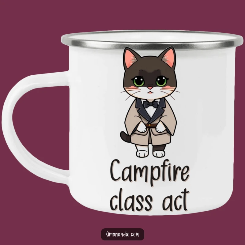 Funny Tuxedo Cat Kimono Camping Mug: Sophisticated Campfire Companion!