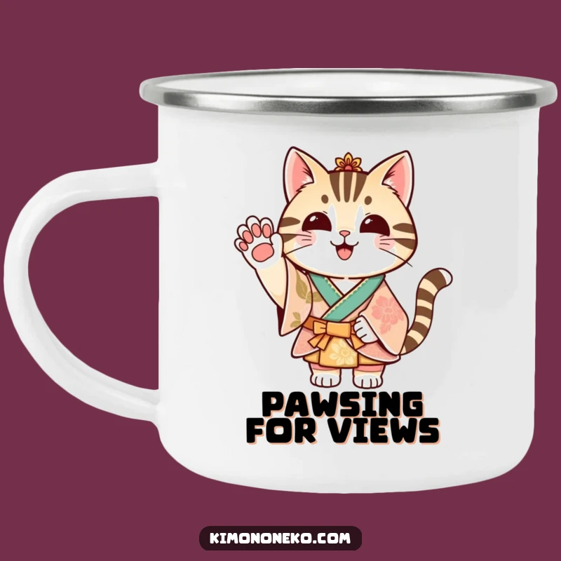 Funny Striped Cat Kimono Camping Mug - Festive Waves on Adventures!