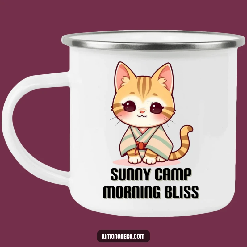 Funny Kawaii Tabby Camping Mug: Content Cat in Sun
