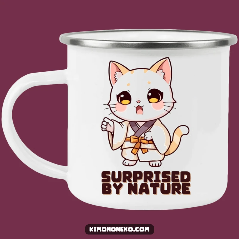 Funny Cat Kimono Surprise Camping Mug: Dramatic Sips Outdoors