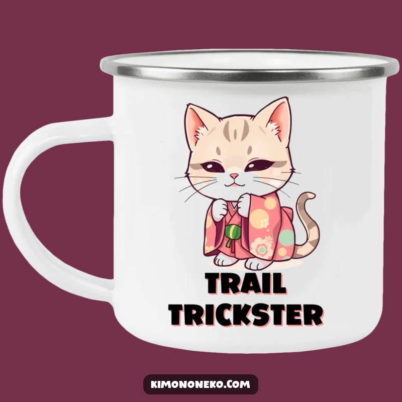 Funny Mischievous Cat Kimono Camping Mug: Playful Adventures Await
