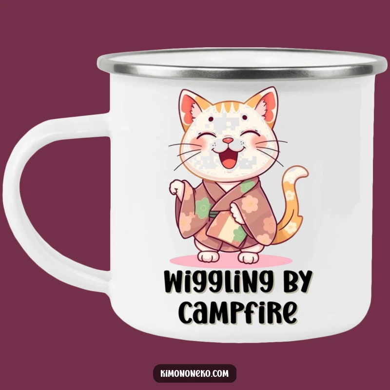 Funny Happy Cat Kimono Camping Mug - Happy Sips on Adventures!