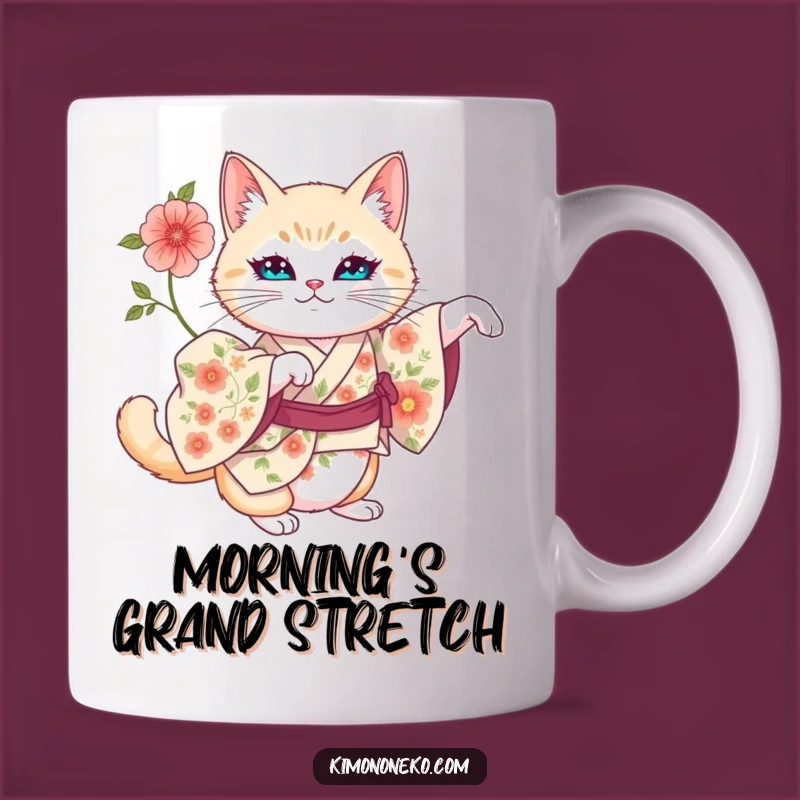 Funny Artistic Cat Kimono Mug: Regal Stretching Feline Gift