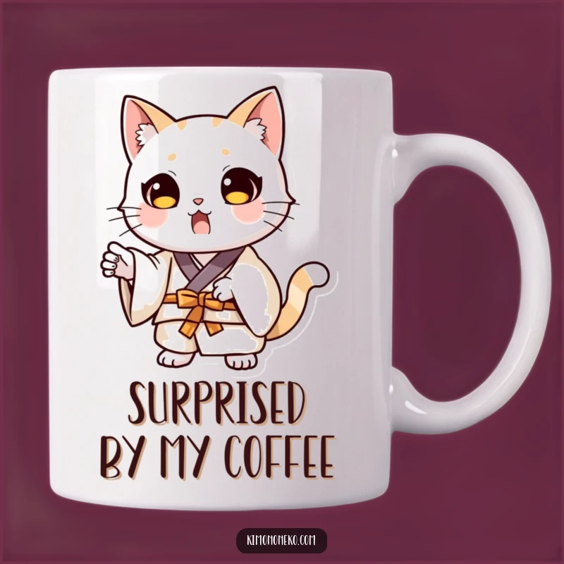 Funny Cat Kimono Mug: Surprised Kitty Gift for Dramatic Moments