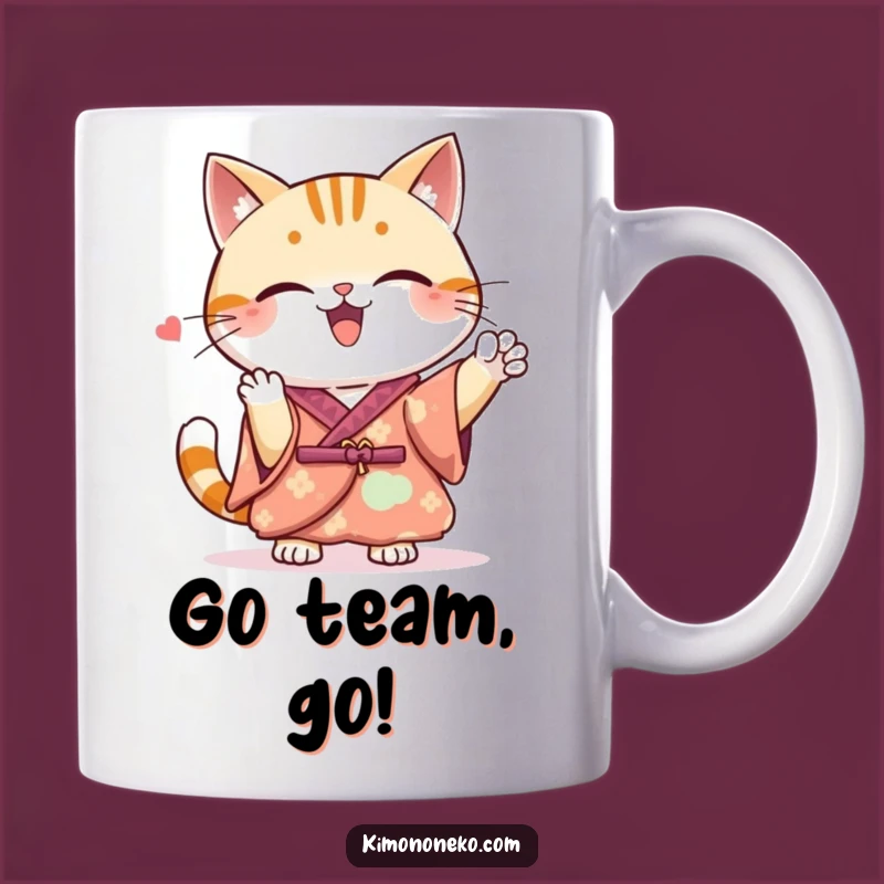 Funny Kawaii Cat Cheer Mug: Spirited Kimono Cat, Perfect Funny Gift