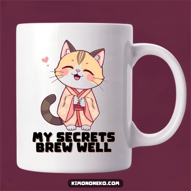 Funny Kawaii Cat Kimono Mug: Secret Giggle, Charming Funny Gift Idea