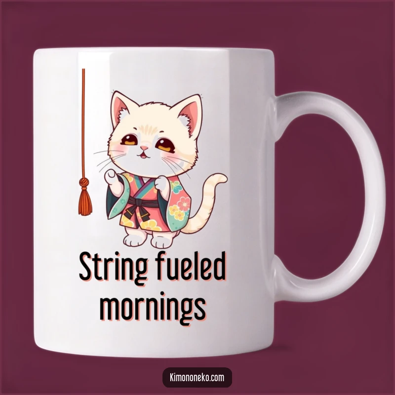 Funny Kitten Kimono Mug: Playful Cat with String, Perfect Gift