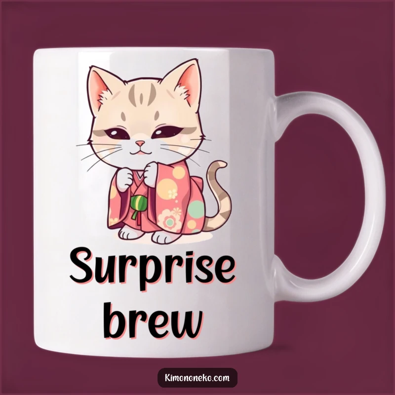 Funny Mischievous Cat Kimono Mug: Playful Hiding Cat Gift