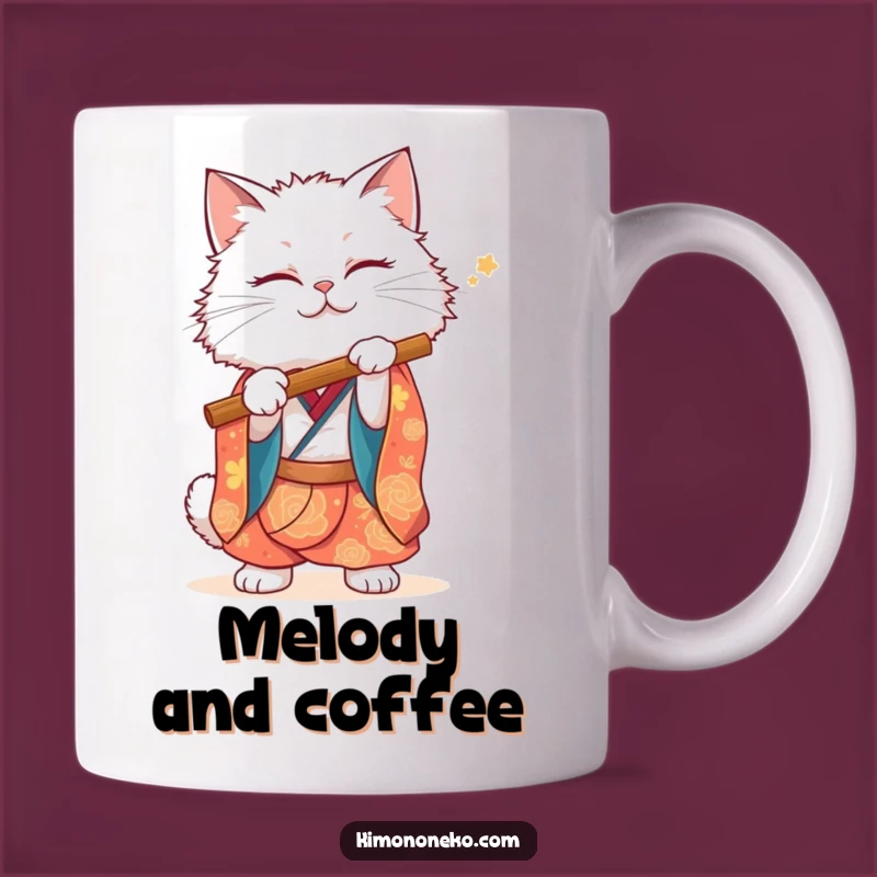 Funny White Cat Kimono Flute Mug: Musical Kitty Humor, Purrfect Gift Idea