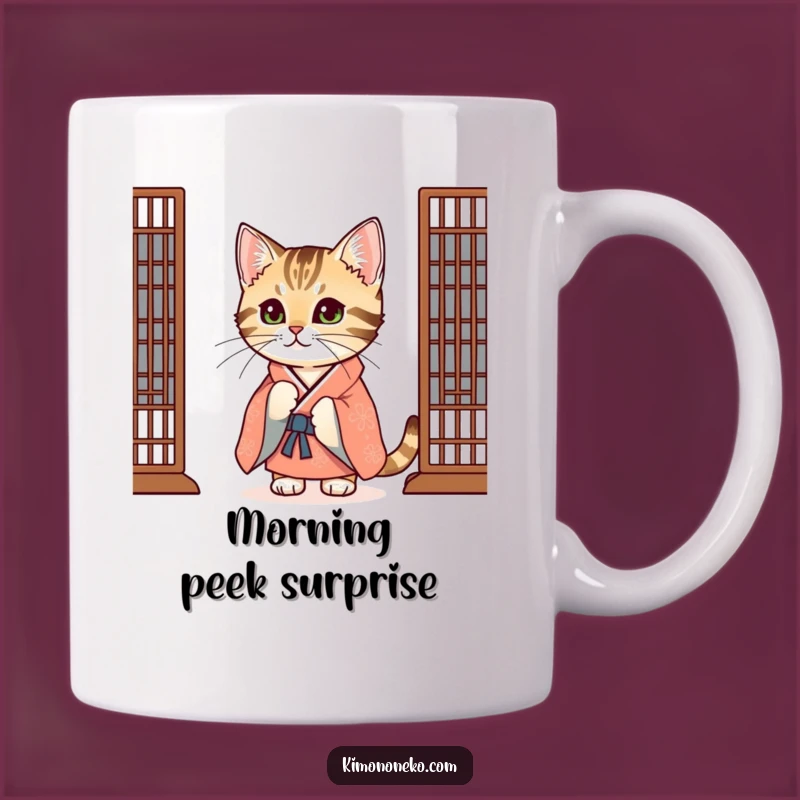 Funny Tabby Cat Kimono Mug: Curious Peek, Hidden Humor, Great Gift Idea
