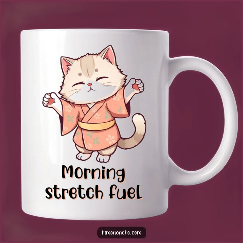 Funny Cat Kimono Mug: Fluffy Kitty Floral Stretch - Relaxing Gift Idea