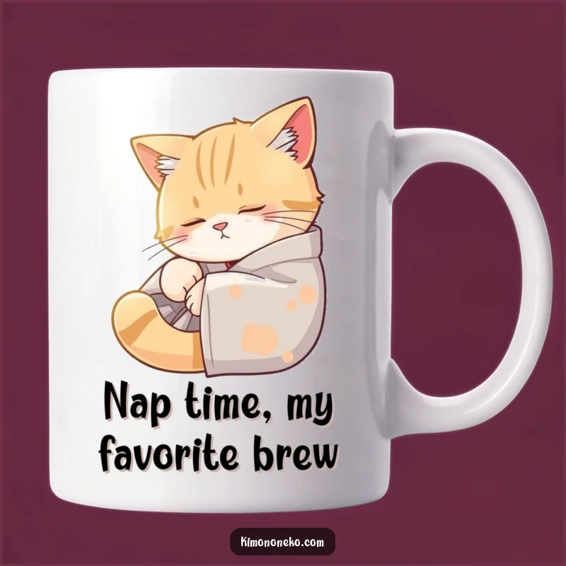 Funny Sleepy Cat Kimono Mug - Cozy Cat Nap Gift for Cat Lovers