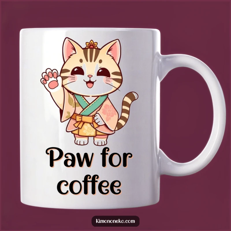 Funny Striped Cat Kimono Mug - Festive Paw Waves and Coffee!