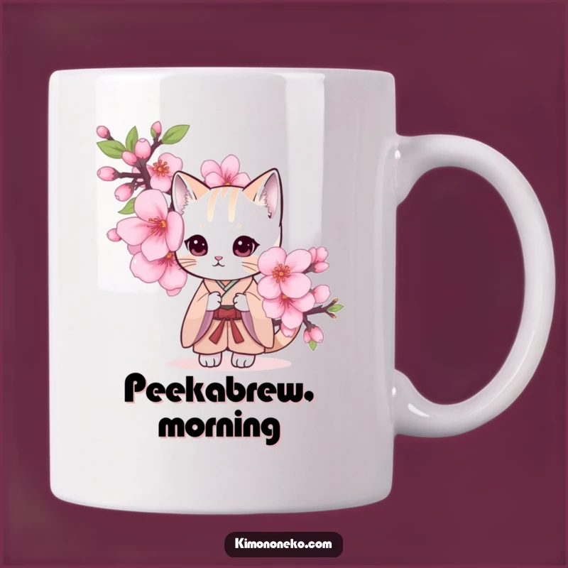 Funny Shy Cat Kimono Mug: Adorable Peeking Cat Gift