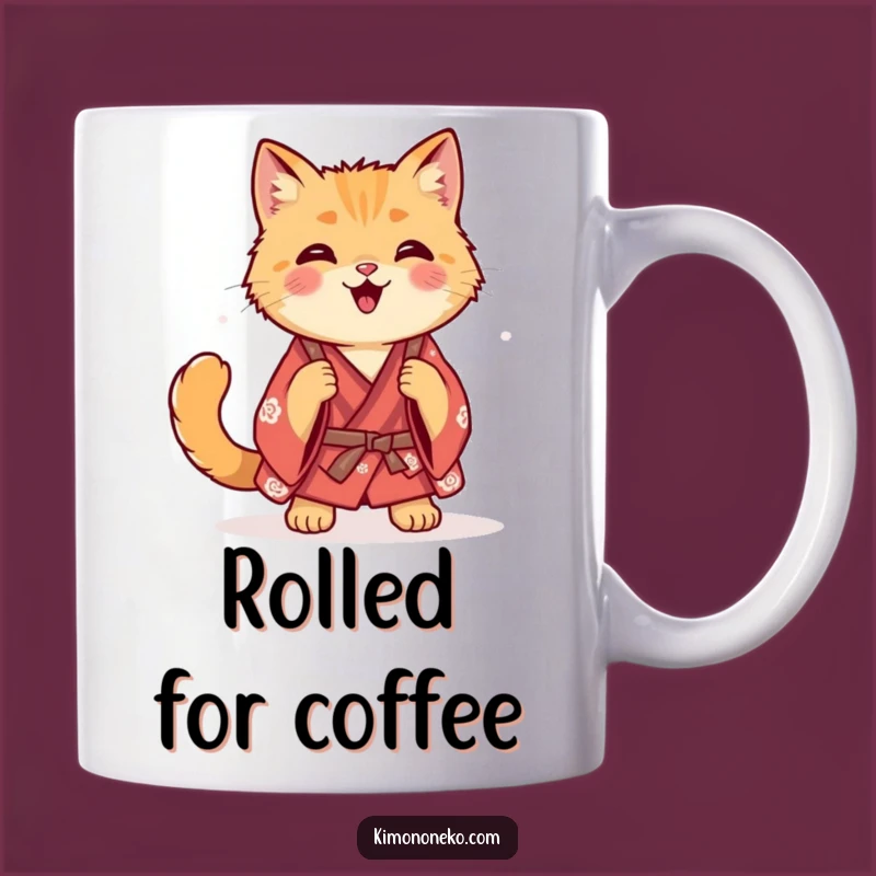 Funny Ginger Cat Kimono Mug - Happy Rolls and Coffee Cheers!