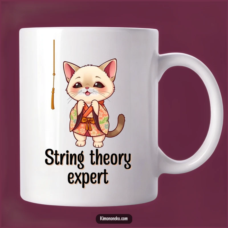 Funny Siamese Cat Kimono Mug: Playful Kawaii Oriental Cat Batting String, Perfect Gift