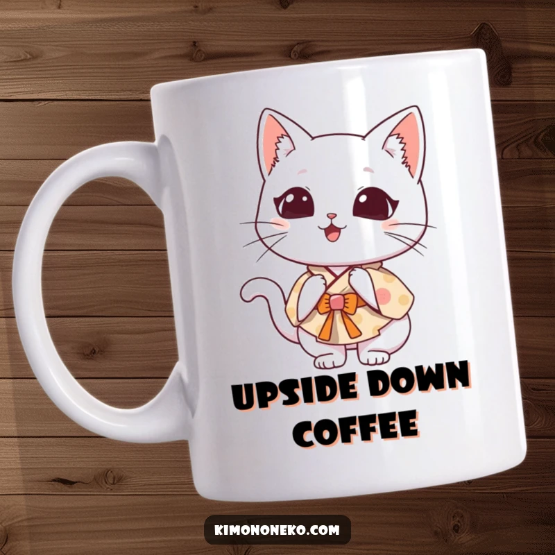 Funny Kawaii cat in a whimsical kimono, doing a clumsy somersault, a moment of adorable mishap.