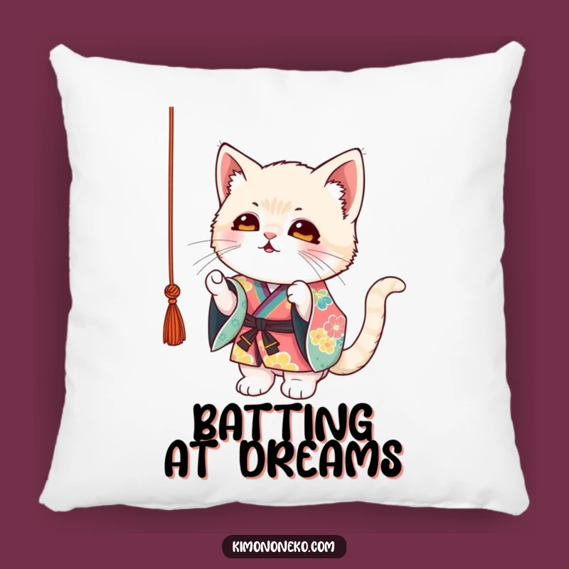 Funny Kitten Kimono Pillow: Cozy Playful Cat String Cushion