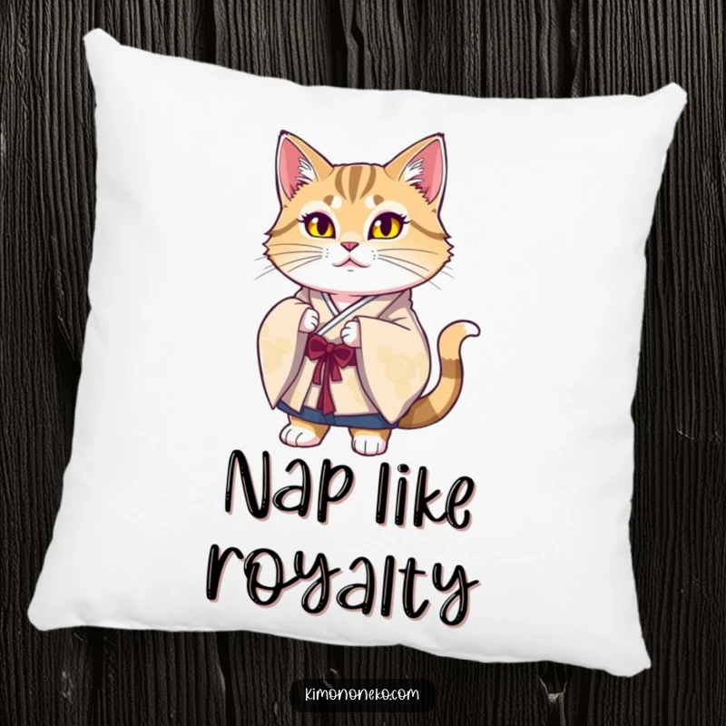 Funny Majestic Cat Kimono Pillow with a proud cat in traditional silk, offering plush comfort and a humorous, elegant design.