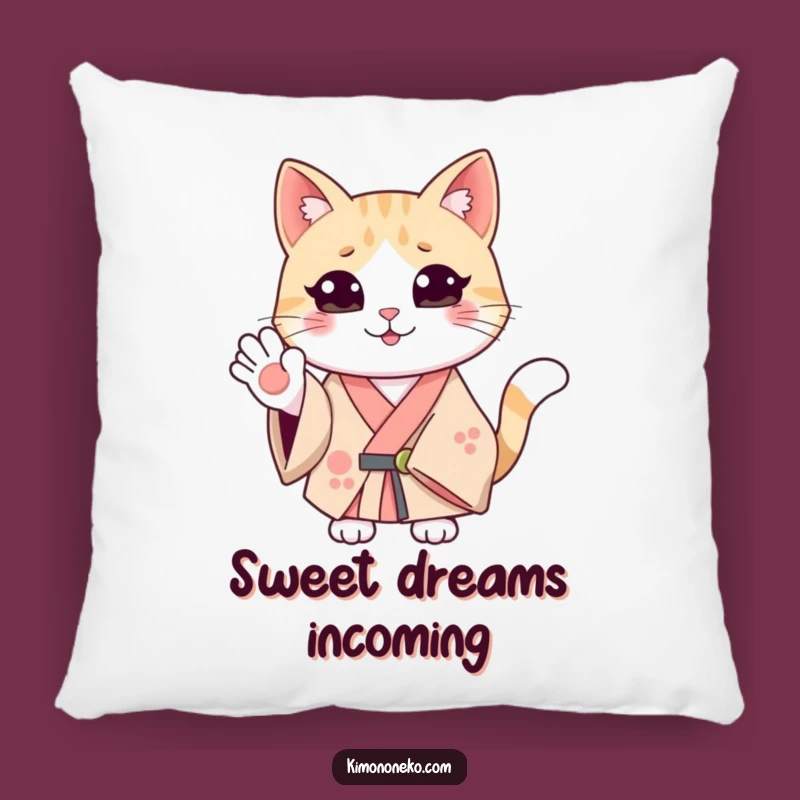 Funny Smiling Cat Kimono Pillow: Happy Feline Comfort, Soft Humorous Decor