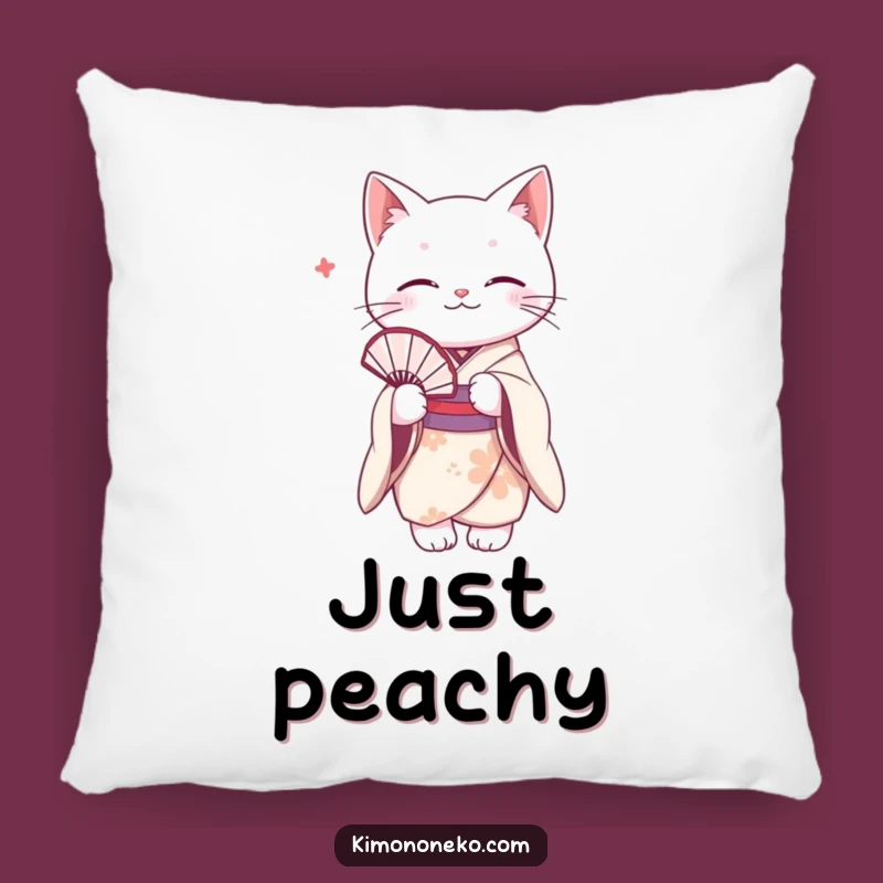 Funny White Cat Kimono Pillow: Chic Fan Holder, Soft Humorous Home Decor Gift